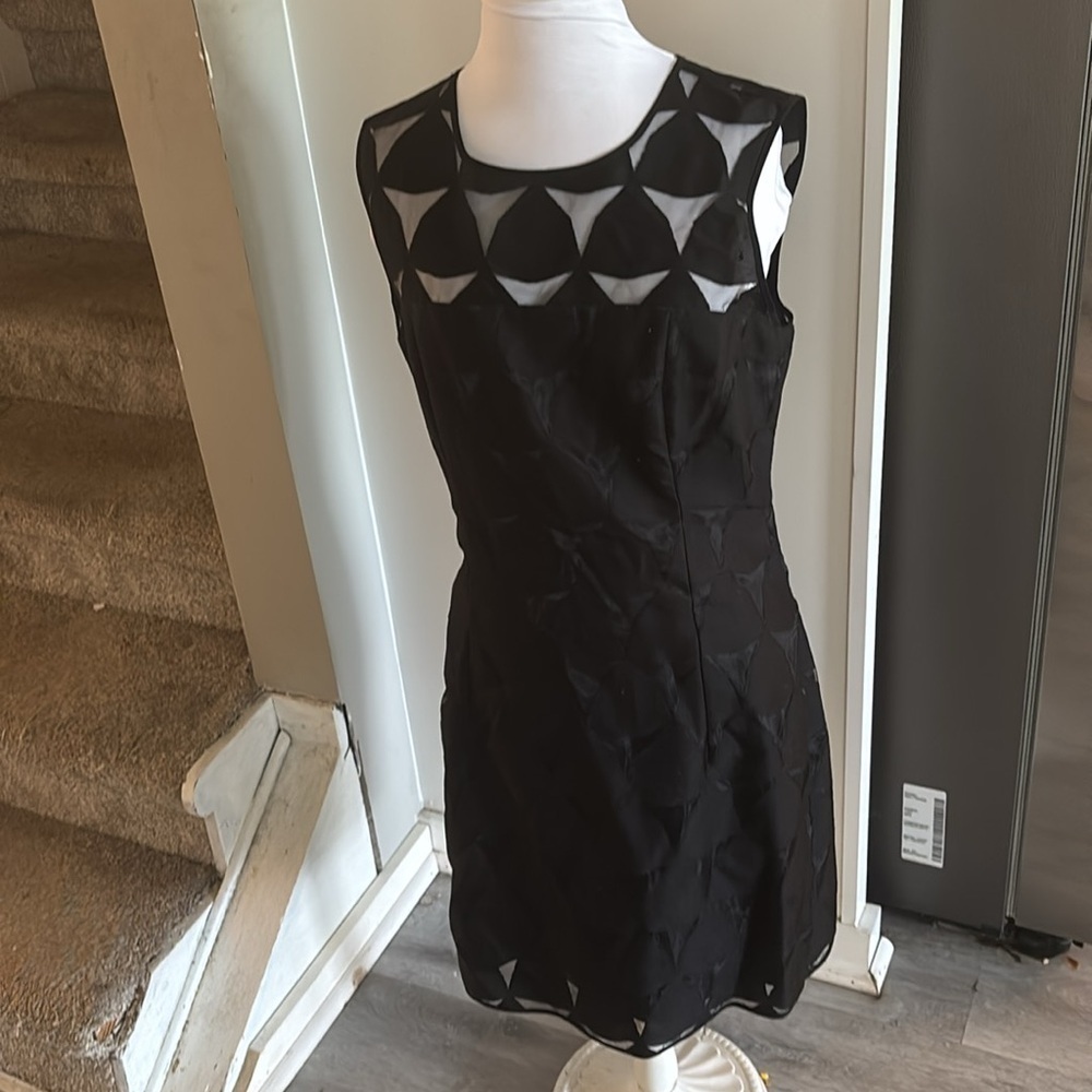 Milly Of New York Black Geometric Overlay Mini Shift Dress 10 Classic - Picture 7 of 12